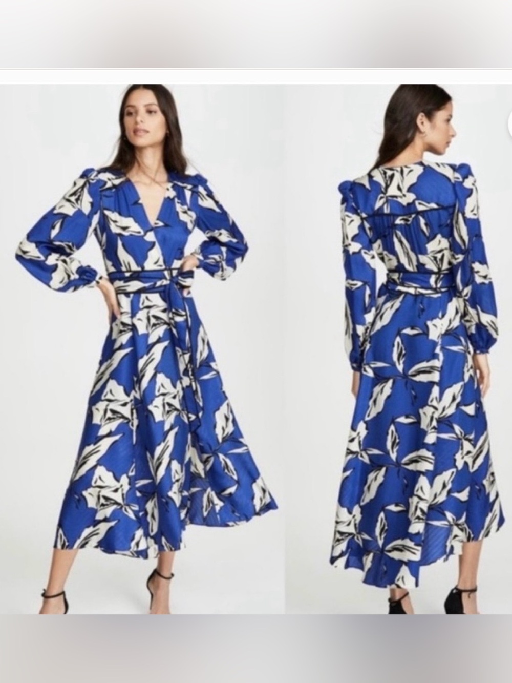 Veronica Beard McLean Floral Silk Maxi Dress Blue SZ 2 Plunge Neck Slit NEW*